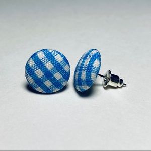 Blue Gingham Ear Studs